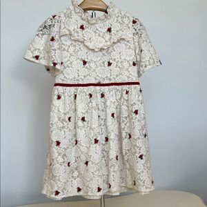 Janie and Jack White Floral Lace Dress with Red Details